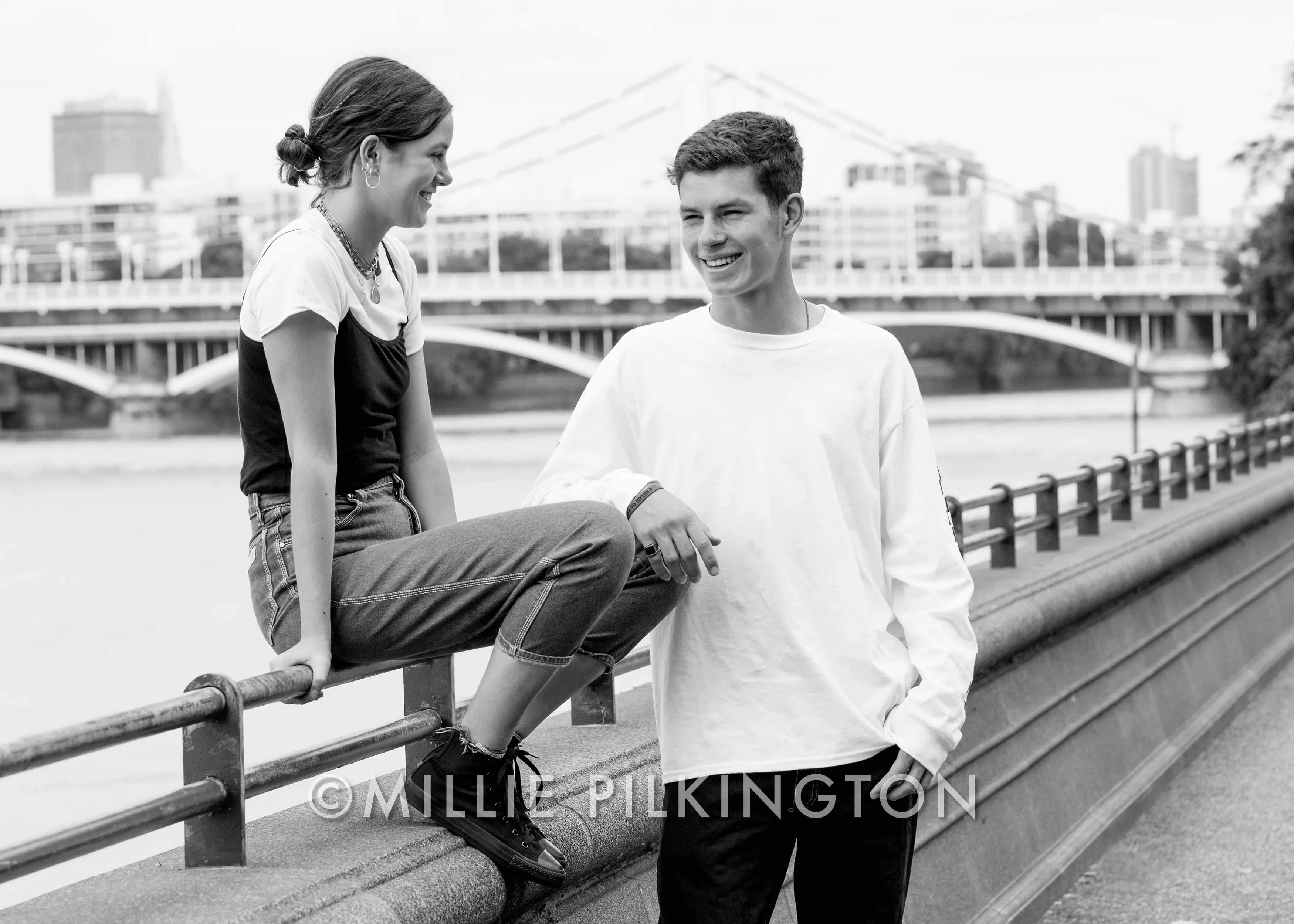 Portrait of teenage siblings in Battersea Park